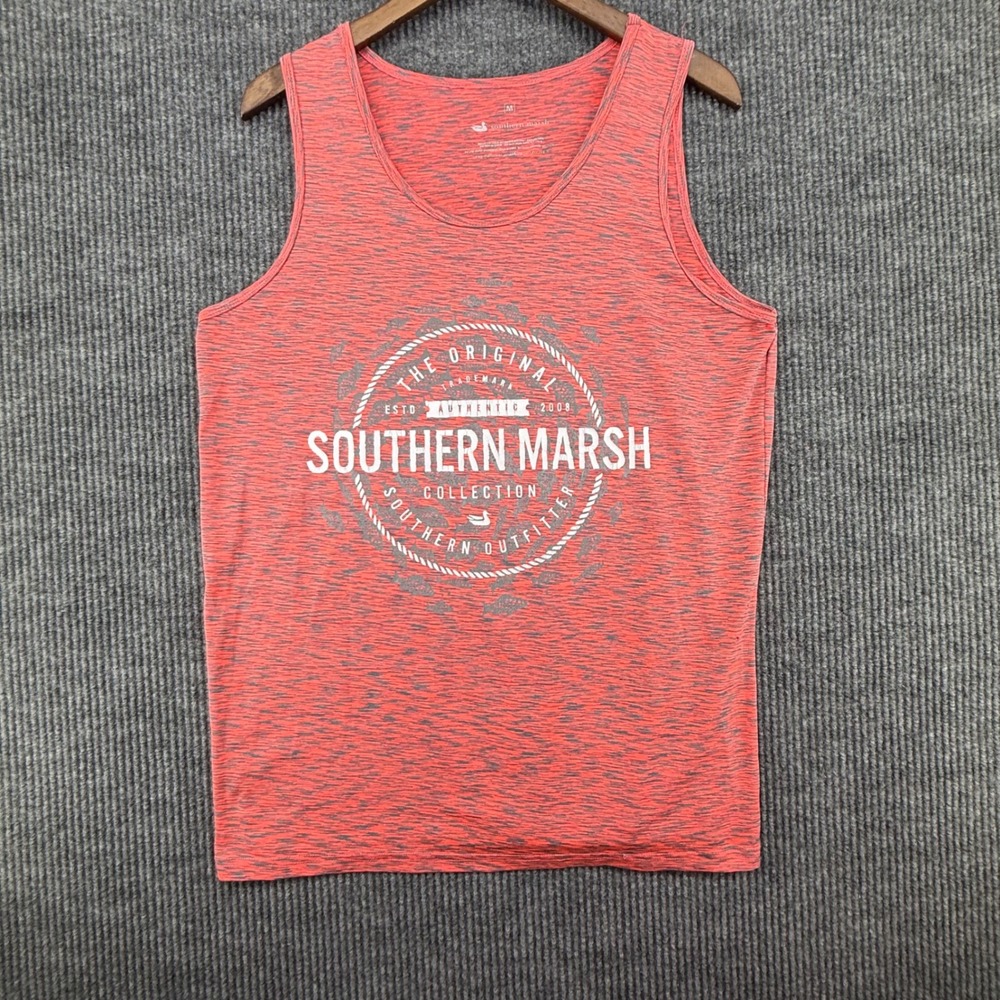 Southern Marsh Tank Top Mens Size M Red Excellent Space Dye Graphic Sleeveless